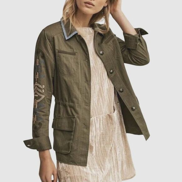 HEI Adventurer Womens Button Shirt Coat XS Button Embroider Studded Boho Indie - Picture 4 of 12